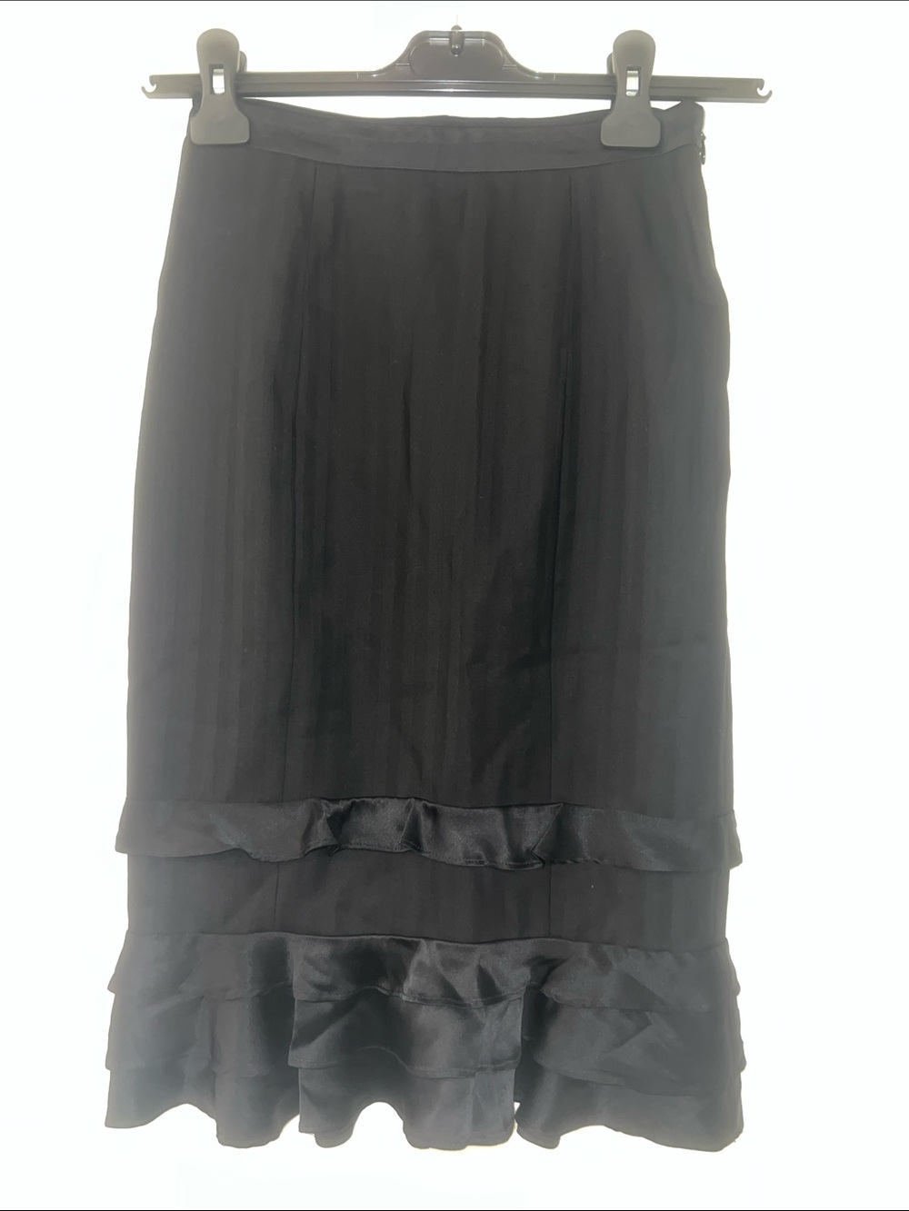 Bebe Classic Black Ruffle Hem Midi Skirt